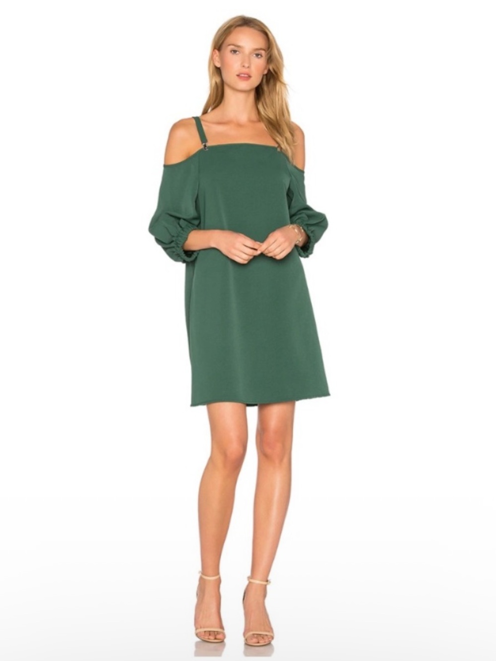 Tibi Cold Shoulder Suspender Shift Dress Green Minimalist Size 4